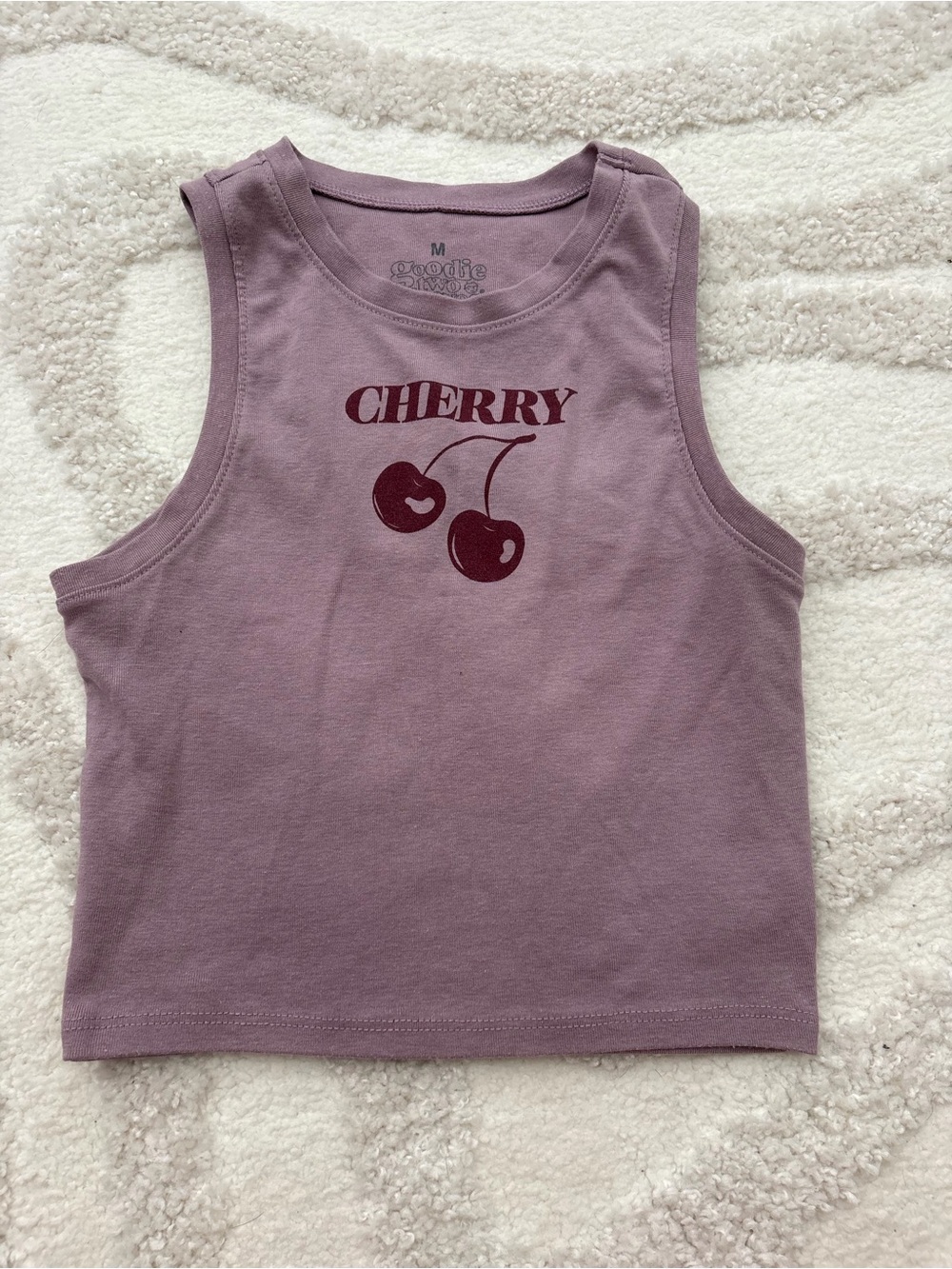 Juniors Mauve Cherry Graphic Tank Top